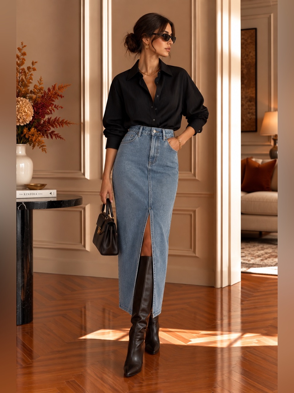Commense Charlotte Black Oversized Button Up Collared Shirt XS